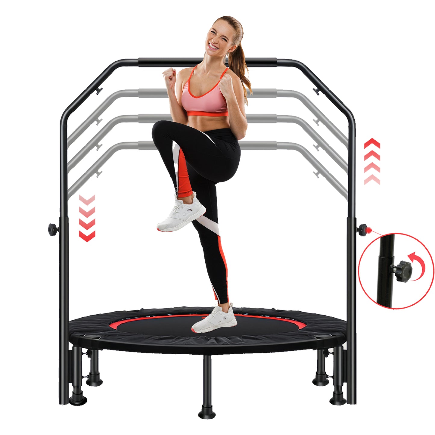 48" Exercise Mini Trampoline, Fitness Rebounder Trampoline for Adults with Adjustable Foam Bar, 330lb, Indoor Trampoline for Adults/Kids
