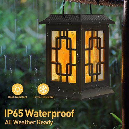 BAOKALER 4?Pack Solar Lantern Outdoor Lights, Waterproof Solar Hanging LED Flickering Flame Lights for Garden, Patio, Pathway, Deck & Yard
