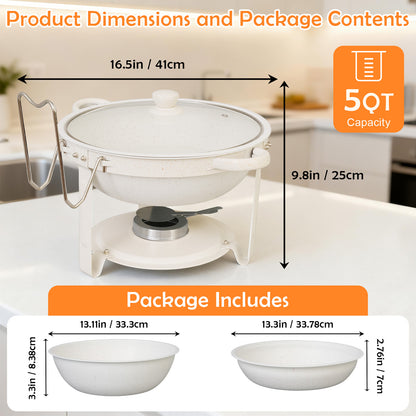 CATGOOD Chafing Dishes for Buffet, 5.3QT Chafing Dish Buffet Set, Food Warming Trays for Buffet, for Home Parties, Christmas Gatherings, Catering Events, White/ 2 Pack