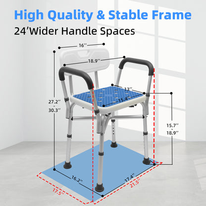 CATGOOD Shower Chair for Inside Shower, Bath Chair with Arms and Reinforced Crossing Bar for Elderly, Adults, Disabled, 550LBs Heavy Duty Bath Chair, Adjustable Shower Bench ,White and Blue