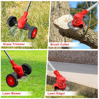 Grass Trimmer Cordless Electric Weed Eaters & Weed Trimmer, Weed Lawn Edge Trimmer, Mower with Upgraded Wheels & 2 Batteries