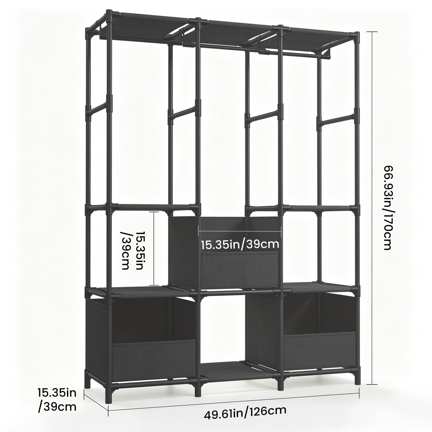 Portable Closet, Non-Woven Fabric Portable Closet Organizers and Storage, Clothes Storage with 3 Storage Drawers, Wardrobe Closet for Bedroom and Living Room, Black