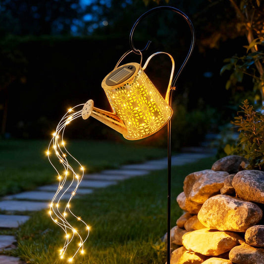 CATGOOD Outdoor Solar Garden Decor, Watering Can with Solar Lights, Large Hanging Lantern Landscape Lights Outside Decorations for Yard Porch Patio Pathway Gardening Gift, Warm White
