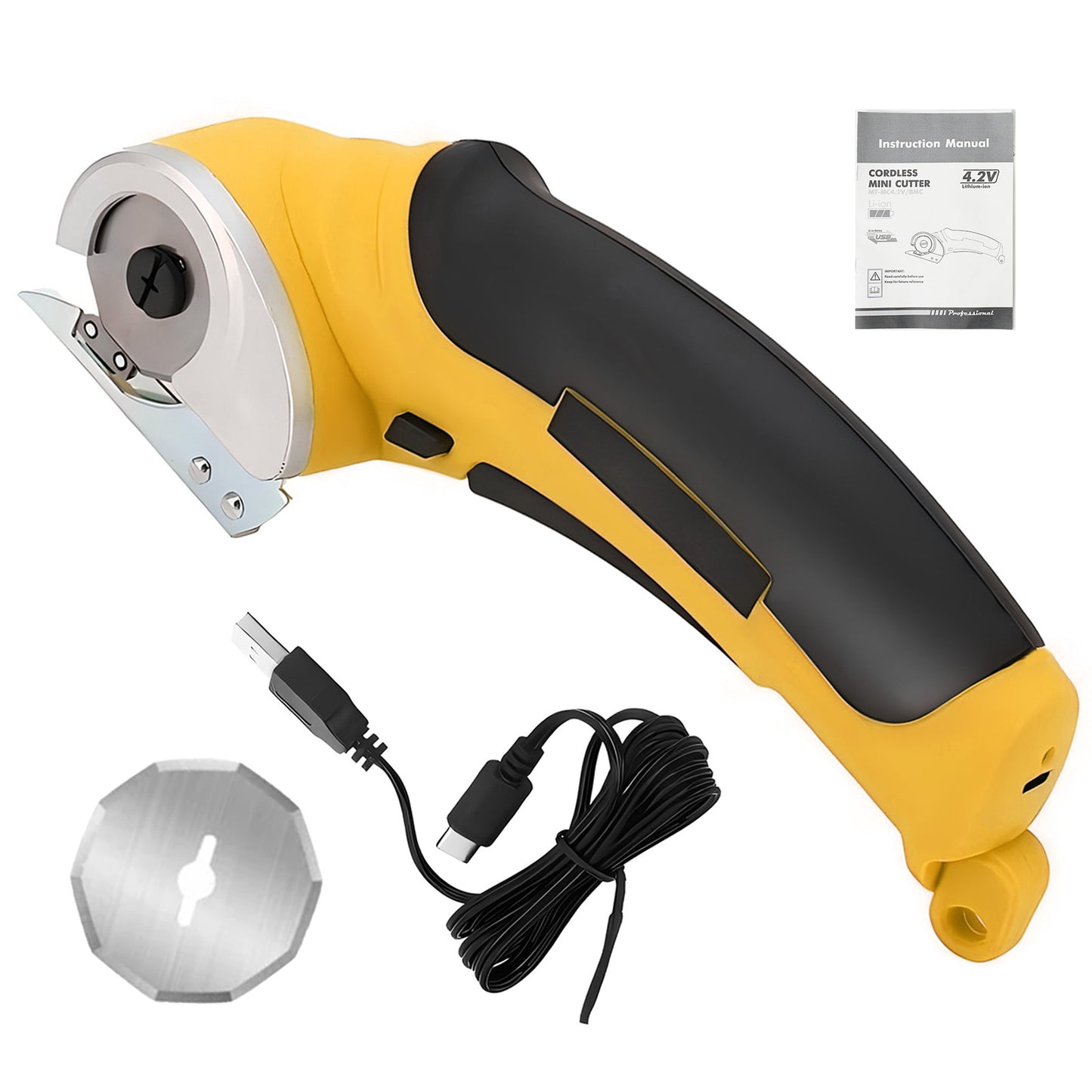 Cordless Electric Scissors, Cardboard Cutter, Rechargeable Powerful 4V Scissor Cutting Tool for Cardboard, Fabric, Leather, Yellow