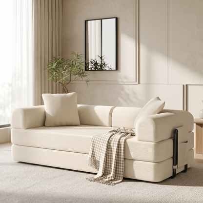 CATGOOD 78" Convertible Sofa Bed with Storage Bag, Sectional Couch for Living Room, Sleeper Loveseat Free Assembly, White