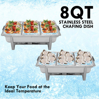 Chafing Dish Buffet Set 2 Pack, 8QT 3 Compartment Stainless Steel Chafing Dish Set, Buffet Warmer for Catering, Parties, Weddings