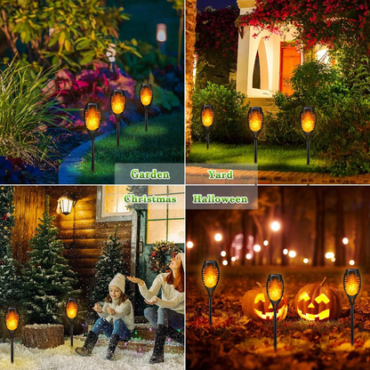 12-Pack Solar Tiki Torch Light with Flickering Flame for Halloween Decorations, Waterproof Outdoor Solar Light Decor for Garden Yard Pathway Patio