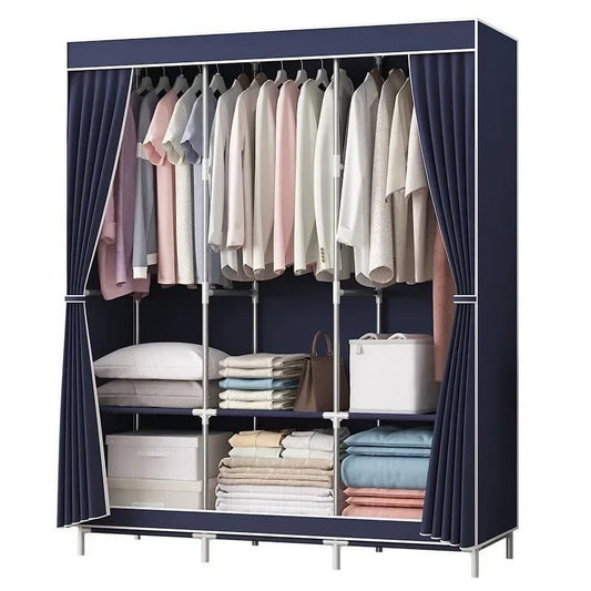 Portable Closet, Clothing Rack Shelf, Dustproof Non-woven Fabric Closet with cover, Blue-green