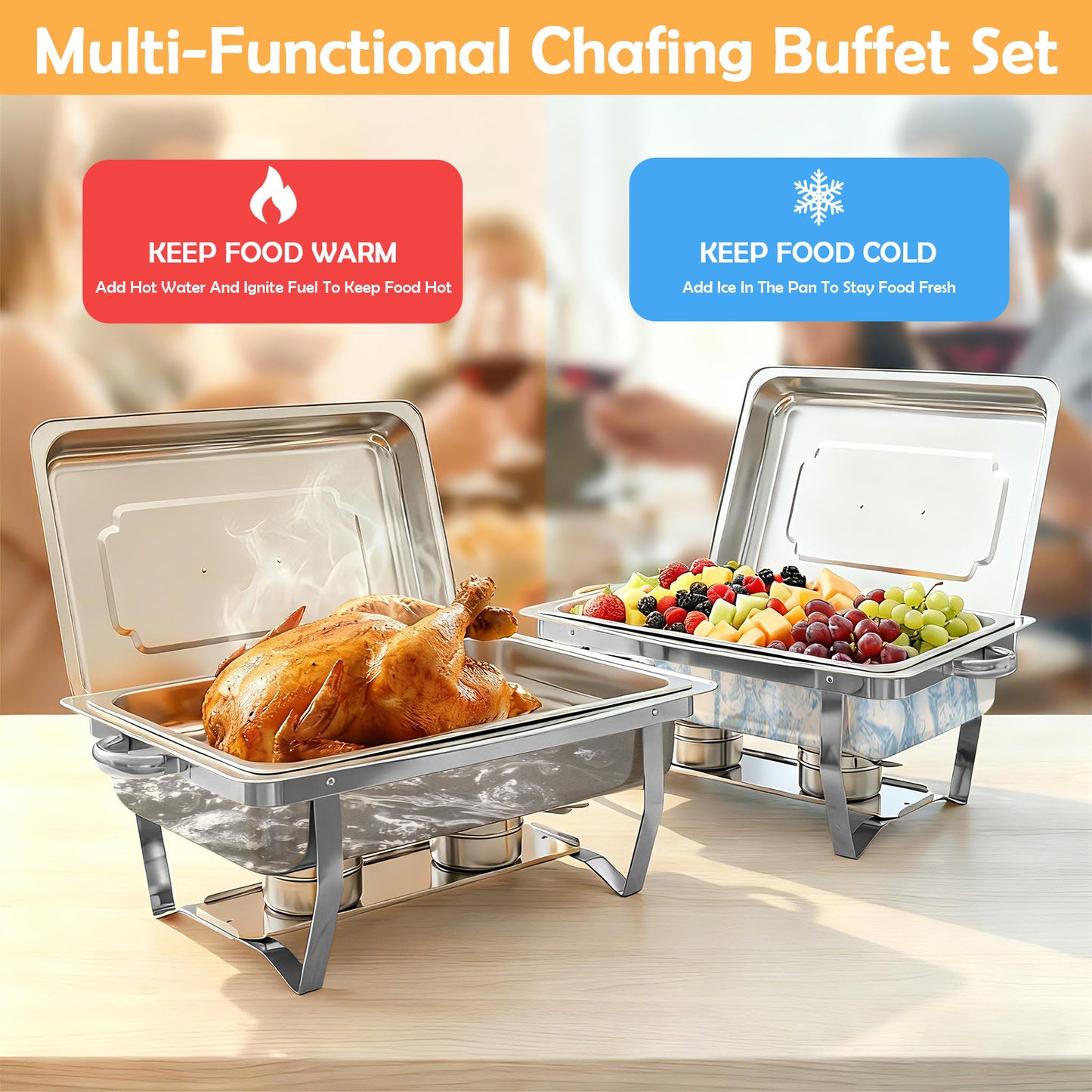 BAOKALER 2 Pack 9QT Chafing Dish Buffet Set Stainless Steel Food Warmer Chafer Complete Set with Water Pan, Chafing Fuel Holder for Party Catering