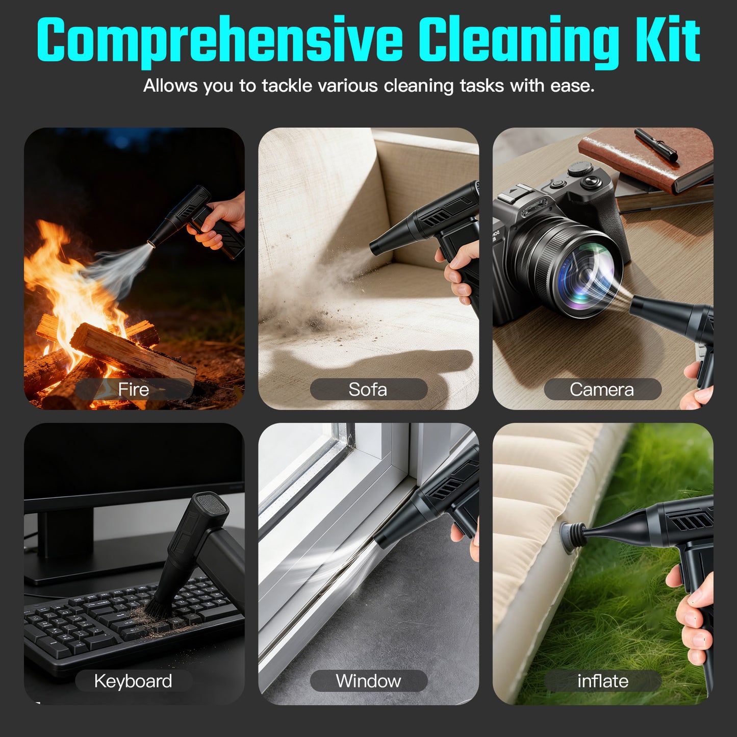 Compressed Air Duster 5 Gear Adjustable, 300000RPM Burshless Air Duster with LED Light, Rechargeable Cordless Air Blower for Keyboard Electric Devices Cleaning