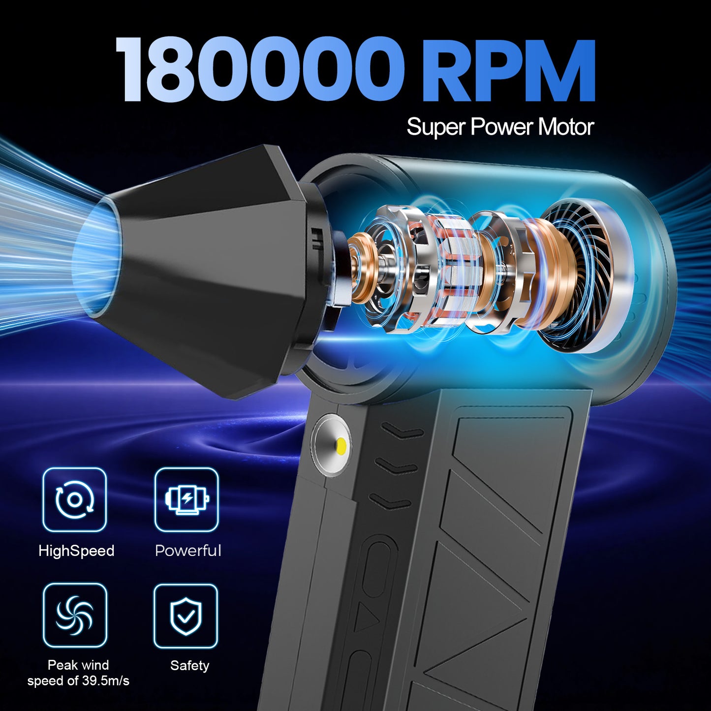 Compressed Air Duster, 180000RPM 3-Gear Adjustable Electric Air Duster with LED Display, Rechargeable Cordless Air Blower with Fast Charging for Computer, Keyboard, House, Outdoor and Car