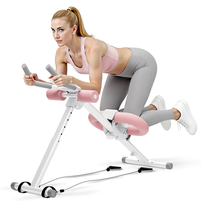 ALSO GO Ab Machine, Adjustable Ab Trainer Machine, Abdominal Workout Equipment with LED Display, 300 lb Foldable Abdominal Core Equipment with Resistance Bands, Pink