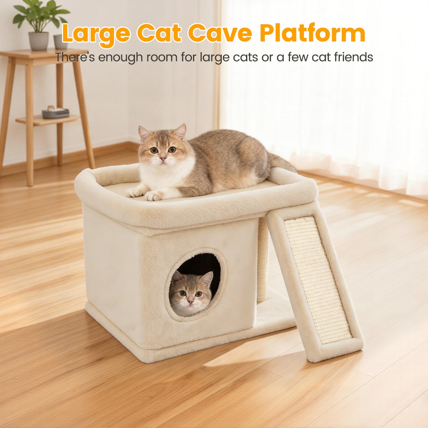 Cat Tree Tower with Perch Bed and Washable Top, Cat Tree with Sisal Scratching Posts, Condos, Plush Perches, Hanging Cat Toys, Extended Platform for Cats to Play and Sleep, Beige