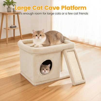 Cat Tree Tower with Perch Bed and Washable Top, Cat Tree with Sisal Scratching Posts, Condos, Plush Perches, Hanging Cat Toys, Extended Platform for Cats to Play and Sleep, Beige