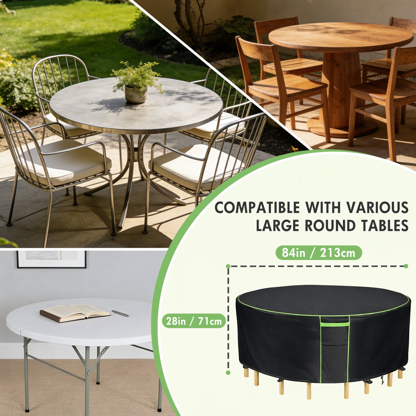 Round Patio Furniture Covers, 84" Dia Outdoor Furniture Covers, Waterproof Outdoor Table Cover, Fire Pit Cover, 420D Cover for Outdoor Furniture Set, Black