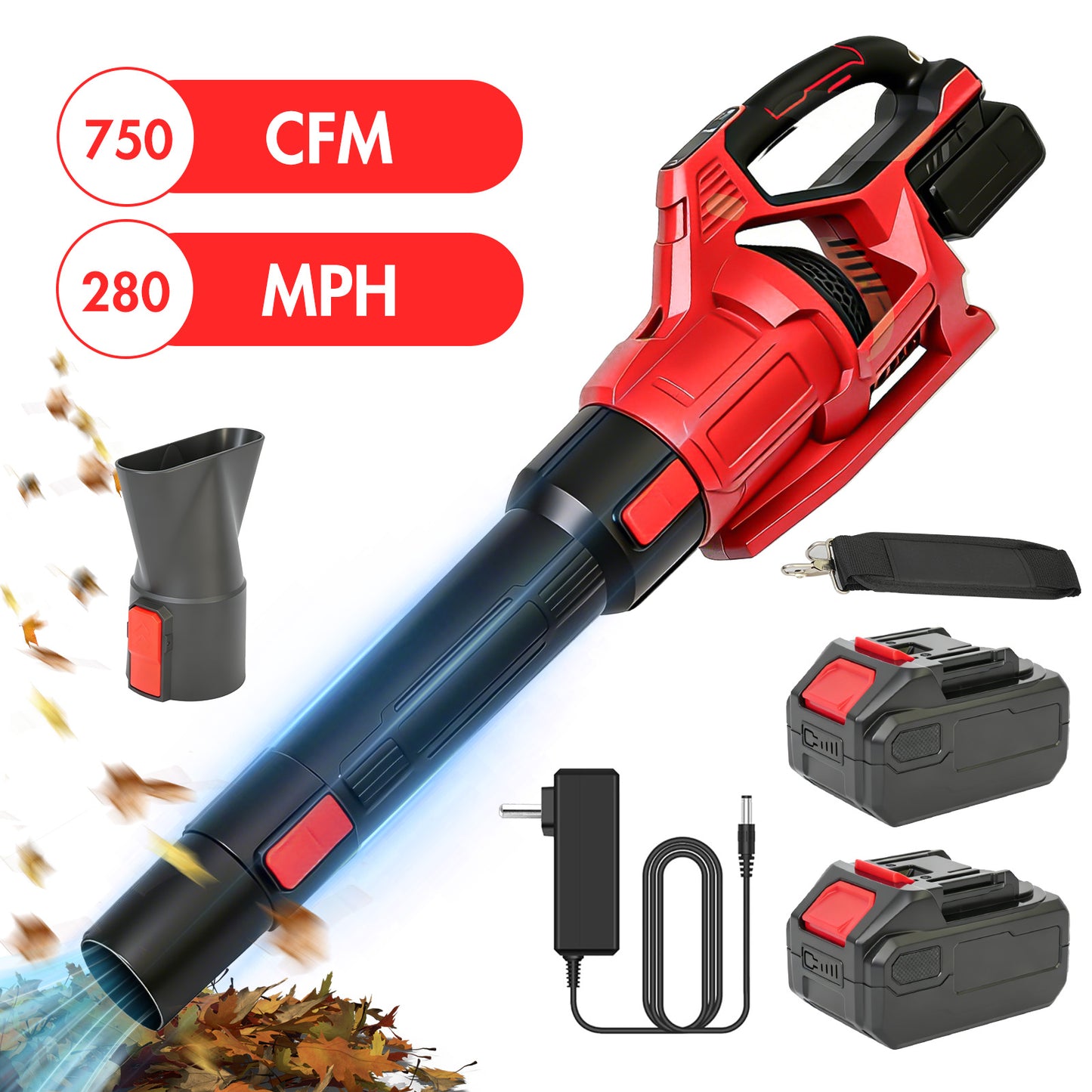 CATGOOD 750CFM Leaf Blower Cordless, 280MPH 3 Speed Levels Electric Leaf Blower, 4Ah Battery Powered Leaf Blower with Turbo Function