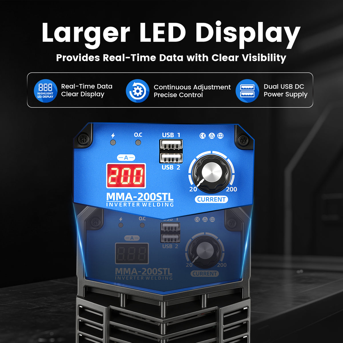 200A Display 110V IGBT Stick Welder Portable MMA Welding Machine with Dual USB and Shoulder Strap