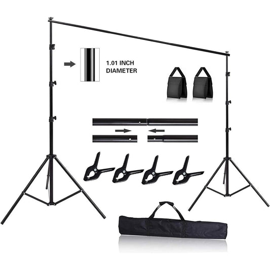 10ft Adjustable Background Support Stand Photography Video Studio Backdrop Kit 4 Clamps 2 Sandbags Wedding Party Stage Decoration Black