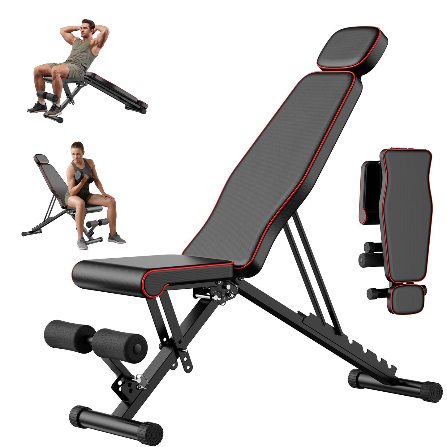 Adjustable Weight Bench with 7 Level Backrest, 4 Level Seat, 3 Level Leg Extension, Foldable Dumbbell Workout Bench for Home Gym, Incline Decline Positions for Full Body Strength Training, Black