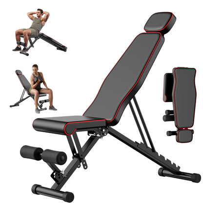 Adjustable Weight Bench with 7 Level Backrest, 4 Level Seat, 3 Level Leg Extension, Foldable Dumbbell Workout Bench for Home Gym, Incline Decline Positions for Full Body Strength Training, Black