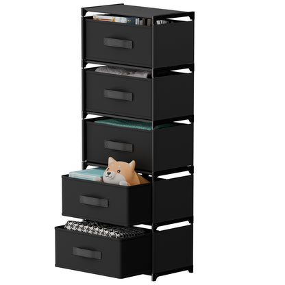 BAOKALER Fabric Dressers for Bedroom with 5 Drawers, Multifunctional Bedroom Storage Cabinet Drawers for Clothes, Small Dresser for Living Room, Hallway, Black
