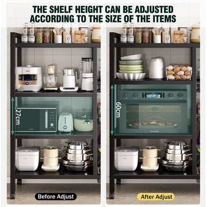 Freestanding Kitchen Storage Rack, Multi-Functional Multi-Layer Mobile Storage Shelf, 4 Tiers with 3 Baskets, Suitable for Kitchen, Bedroom, Living Room, and Balcony