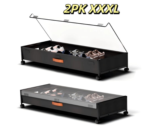 Under Bed Storage with Wheels, XXXL Larger Under Bed Storage Containers with Clear Lids, 36'' Lengthen Under Bed Shoe Organizer, Rolling for Shoes Clothes(Black 2 Pack, XXXL