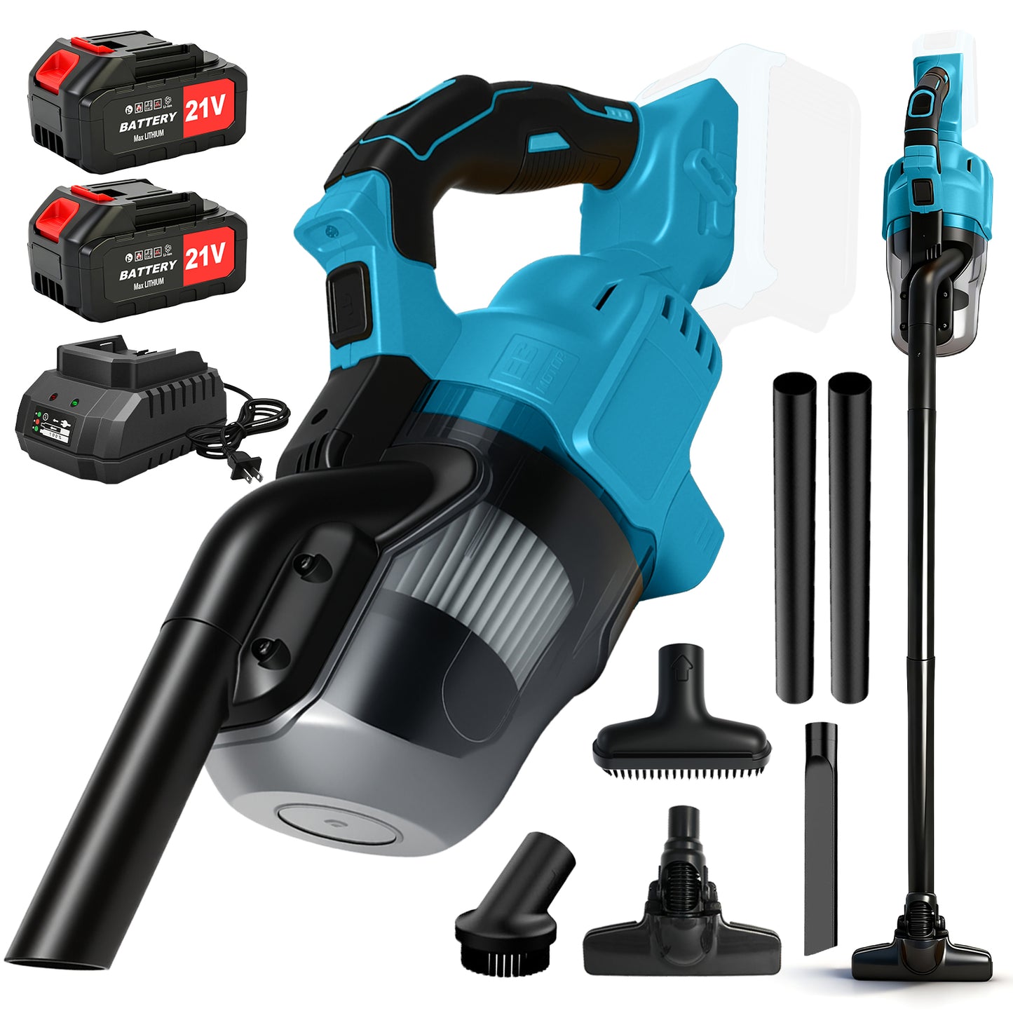 Cordless Handheld Vacuum for Makita Battery, 5-in-1 Car Vacuum Cleaner with 2×4.0Ah Batteries and Charger for Floor Carpet, Blue