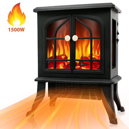 1500W/750W Electric Fireplace Heater, Infrared Electric Fireplace with Realistic 3D Flame Effect, Electric Heater with Overheat Protection for Home Bedroom Office