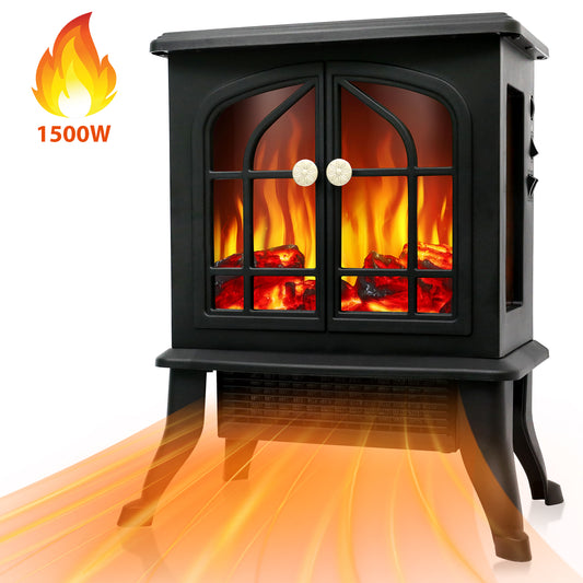 1500W/750W Electric Fireplace Heater, Infrared Electric Fireplace with Realistic 3D Flame Effect, Electric Heater with Overheat Protection for Home Bedroom Office