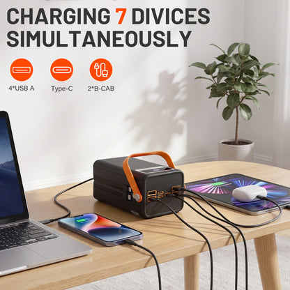50000mAh Solar Power Bank, 22.5W Fast Charging Power Bank with Built-in Cables, Solar Phone Charger & Solar Battery Charger, 7-Output 3-Input LCD Display, SOS Flashlight for Travel Hiking (Black)