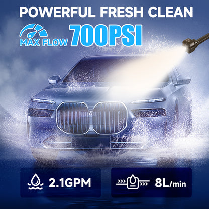 Cordless Pressure Washer, 700PSI Portable Power Washer with LED Display, 2.1GPM Power Cleaner with 6-in-1 Adjustable Nozzle, 16.4ft Hose for Cars/Patios, Blue