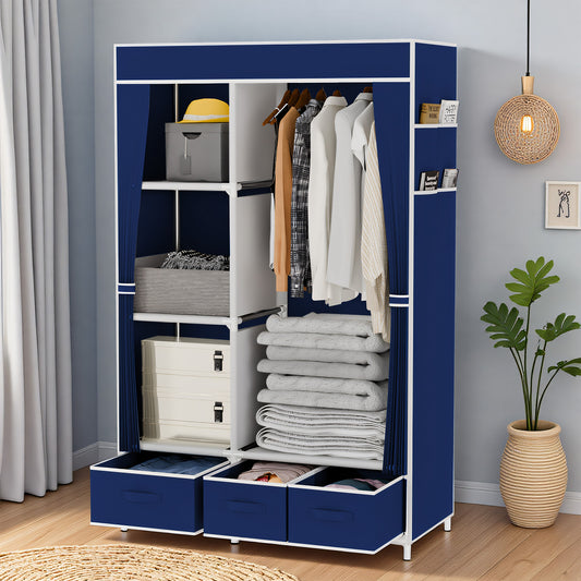 BAOKALER Closet Organizers and Storage with 3 Drawers and 4 Side Pockets, Tool-Free Assembly Clothes Organizer for Bedroom, Living Room, Closet, Garage, Dorm, Navy Blue