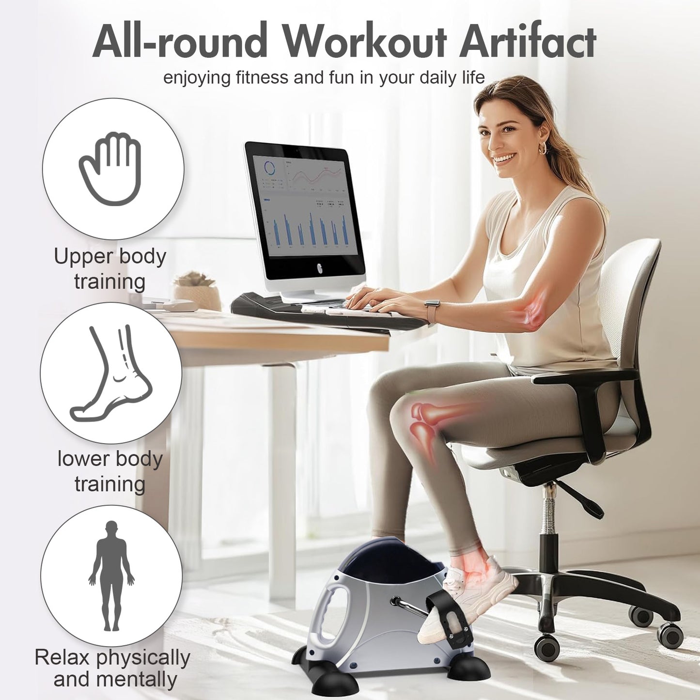 RICAN Under Desk Bike Pedal Exerciser, Mini Exercise Bike with Digital Display, Portable Foot Cycle Arm & Leg Peddler Machine for Home