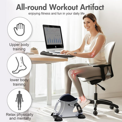 RICAN Under Desk Bike Pedal Exerciser, Mini Exercise Bike with Digital Display, Portable Foot Cycle Arm & Leg Peddler Machine for Home