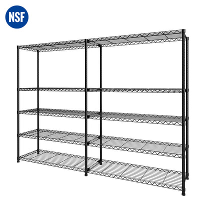 Storage Shelves, 5 Tier Adjustable Standing Storage Rack Shelves Load 2000 LBS for Kitchen Garage Commercial, 71"×13.7"×72.4", Black