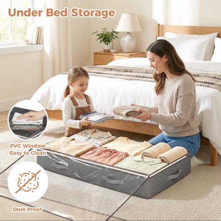 BAOKALER 4 Pack 90L Underbed Storage Containers, Foldable Storage Bins for Linen, Blankets, Clothing, Comforters, Sweaters, Pillows & Wrapping Paper, Dark Gray
