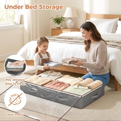 BAOKALER 4 Pack 90L Underbed Storage Containers, Foldable Storage Bins for Linen, Blankets, Clothing, Comforters, Sweaters, Pillows & Wrapping Paper, Dark Gray