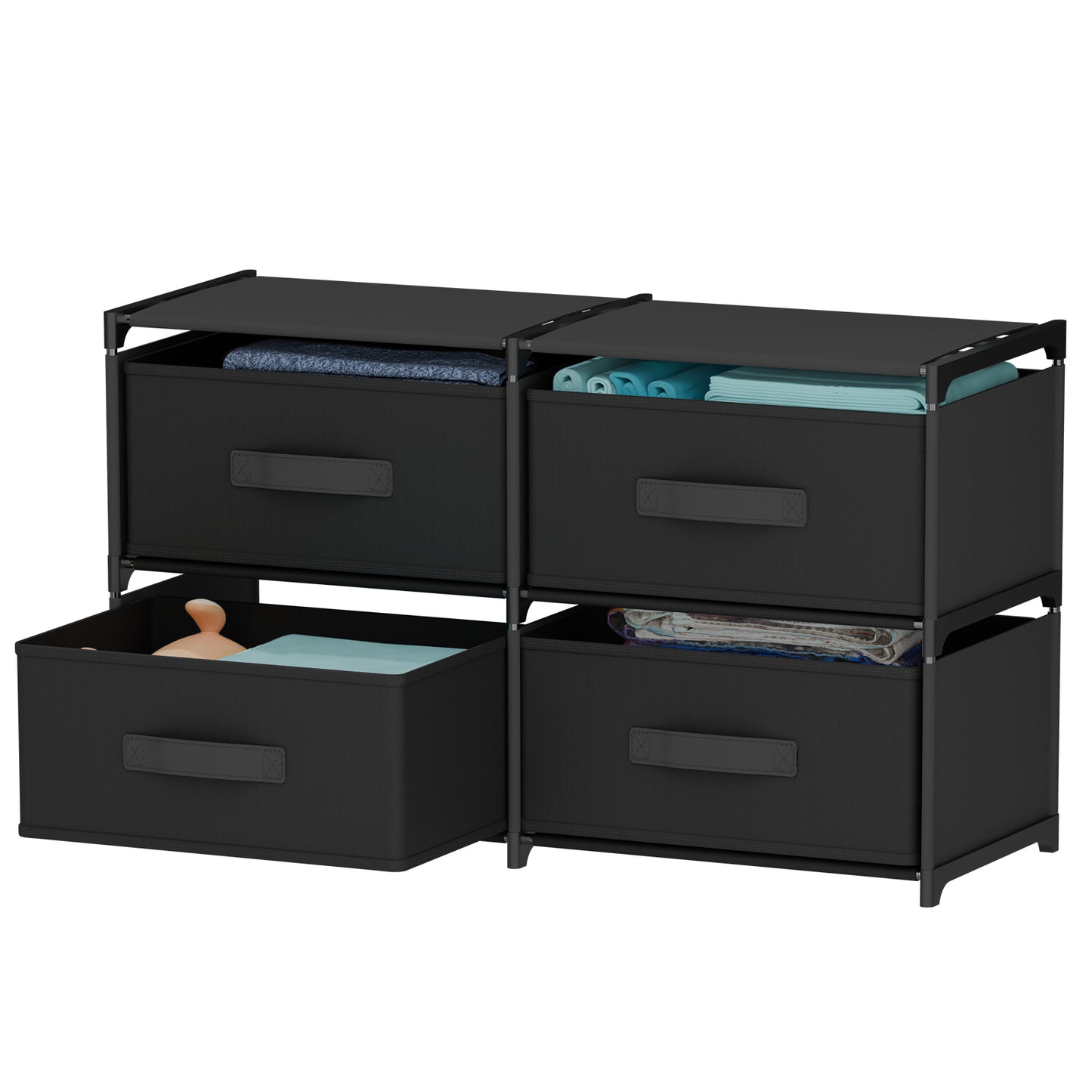 BAOKALER Double Row Non-Woven Fabric Dresser with 4 Drawers, Clothes Drawer Dresser for Bedroom, Hallway, Entryway, Closets, Sturdy Steel Frame, Wood Top, Black