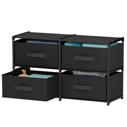 BAOKALER Double Row Non-Woven Fabric Dresser with 4 Drawers, Clothes Drawer Dresser for Bedroom, Hallway, Entryway, Closets, Sturdy Steel Frame, Wood Top, Black