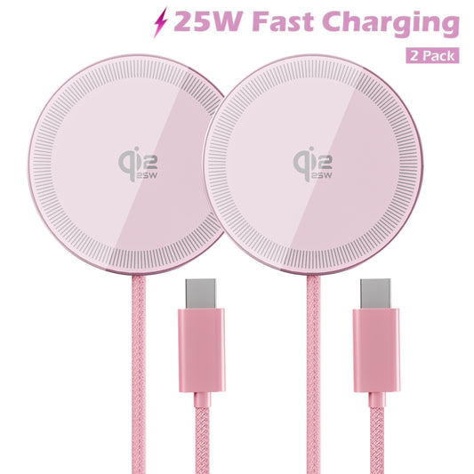 Magnetic Wireless Charging Pad [2-Pack], Ultra-Thin Pink Magnetic Charger, 25W Fast Wireless Charger Compatible with iPhone 17/16/15/14/13/12, AirPods