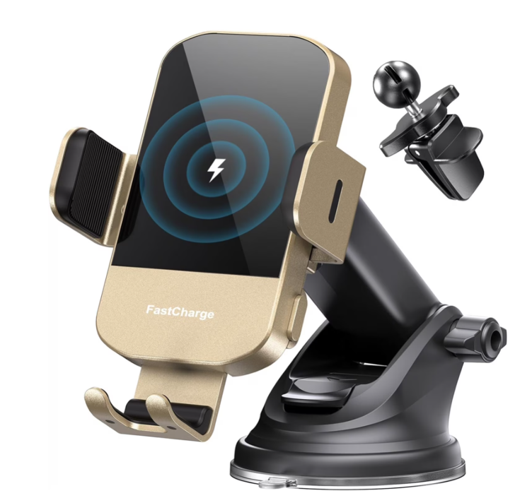 Wireless Car Charger, 15W Fast Charging Auto Clamping Phone Holders for Your Car Phone Mount for Car fit for iPhone 17 16 15 14 13 12 Pro Max 11 XR XS, Samsung Galaxy S25 Ultra S24 S23, Gold