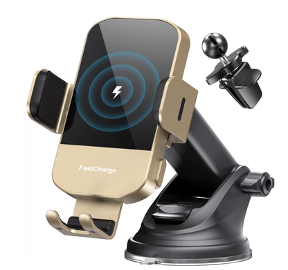 Wireless Car Charger, 15W Fast Charging Auto Clamping Phone Holders for Your Car Phone Mount for Car fit for iPhone 17 16 15 14 13 12 Pro Max 11 XR XS, Samsung Galaxy S25 Ultra S24 S23, Gold