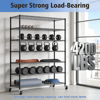 Storage Shelves, 7 Tier Adjustable Heavy Duty Steel Wire Rack Storage with Wheels, 47.2"×17.7"×78.7" Pantry Shelves Kitchen Office Industrial Commercial