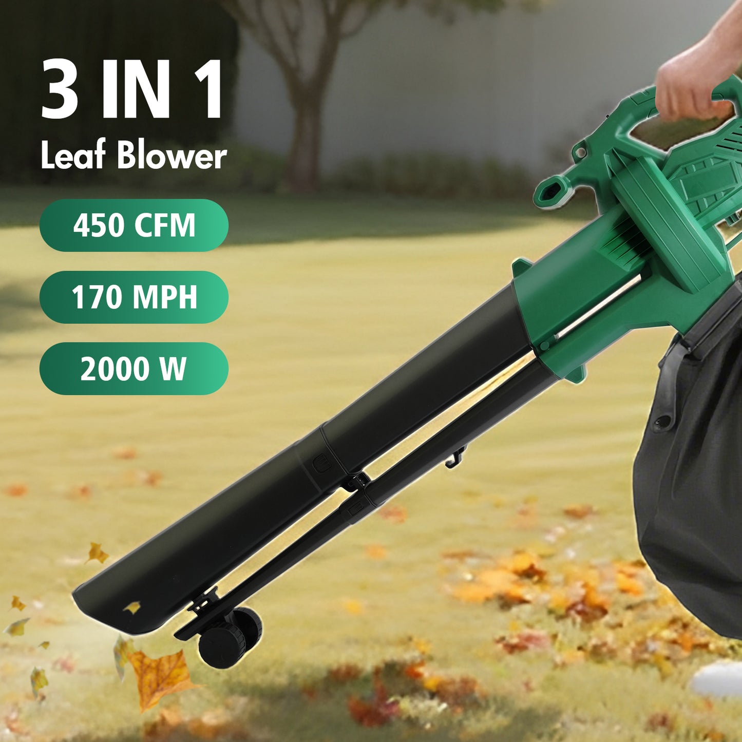 TOPZOO 450 CFM Leaf Blower, 3-in-1 Leaf Blower Cordless with 40L Collection Bag for Blowing Leaves, Patio Cleaning, Lawn Care and Dust