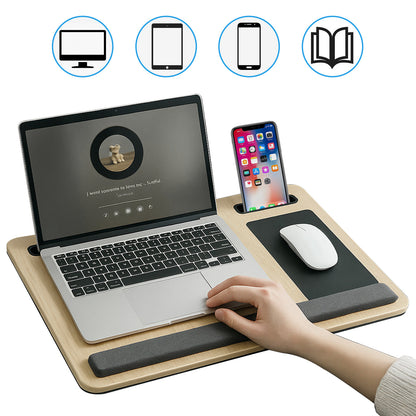 Baokaler Lap desk, Portable Laptop Desk with Pillow, Lapdesk Table with Soft Pillow, Fits up to 15.6 inches, White