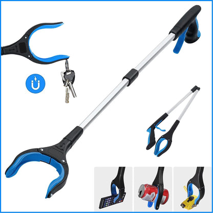 2Pcs 32'' Grabber Reacher Tool, Foldable Grabber Reaching Tool, Lightweight Trash Picker Upper Tool for Elderly with Anti-Slip Rotating Rubber Gripper,Purple