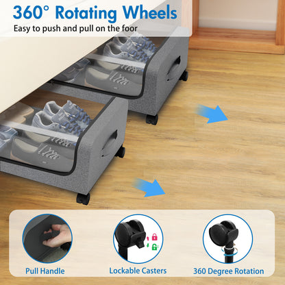 Under Bed Storage Containers, Under Bed Shoe Storage With Wheels,Under Bed Storage Bins Drawer For Clothes, Blankets And Shoes, Bedding,Gray,4PK