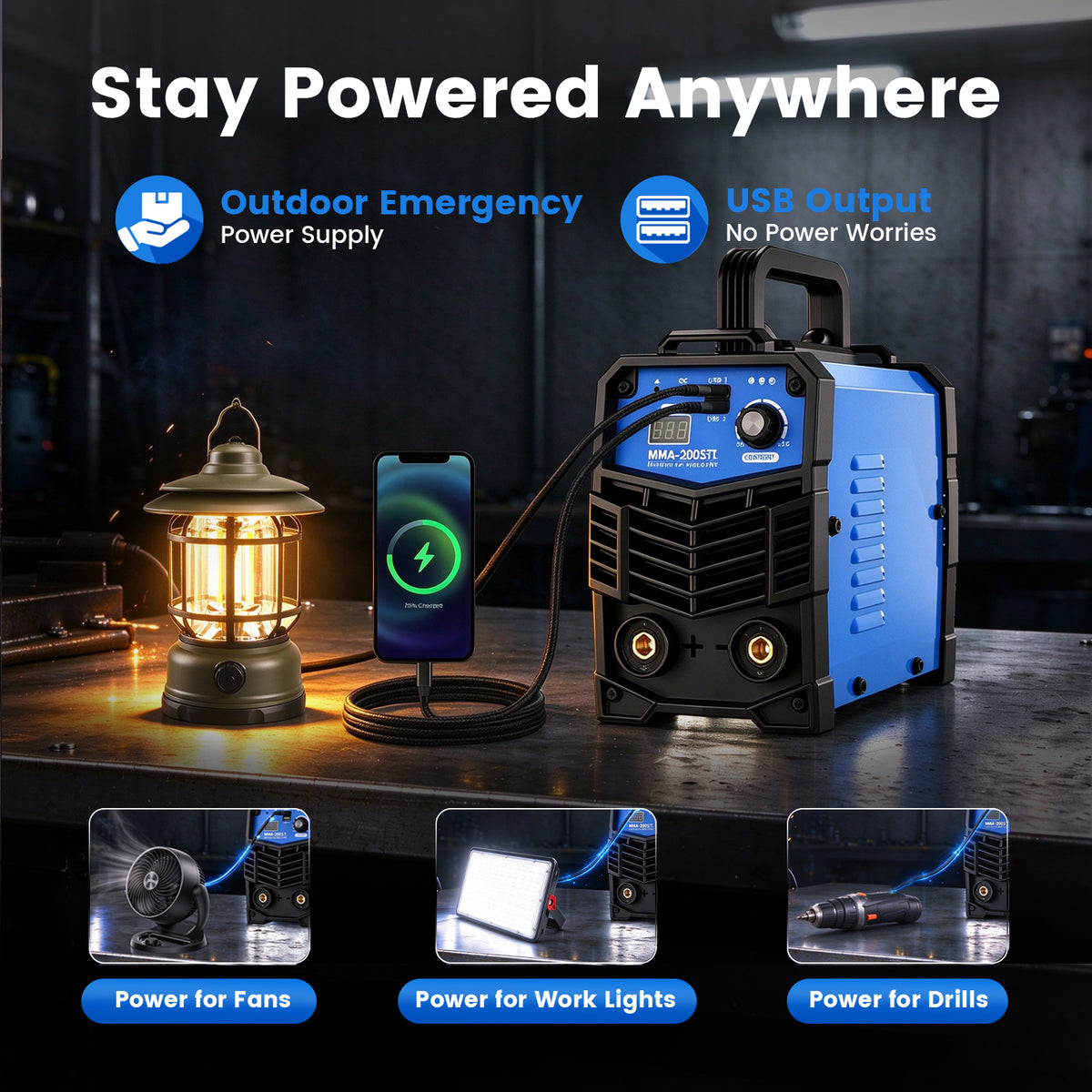 200A Display 110V IGBT Stick Welder Portable MMA Welding Machine with Dual USB and Shoulder Strap