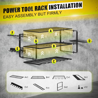 CATGOOD Power Tool Organizer, 3 Layers Storage Rack with 4 Drill Holders, Heavy Duty Metal Floating Tool Shelf Garage Wall Mounted, 180Lbs Load Capacity
